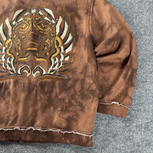 VTG Miskeen Originals Brown Tie-Dye Embroidered Art Zip Hoodie Streetwear Jacket - Picture 3 of 13